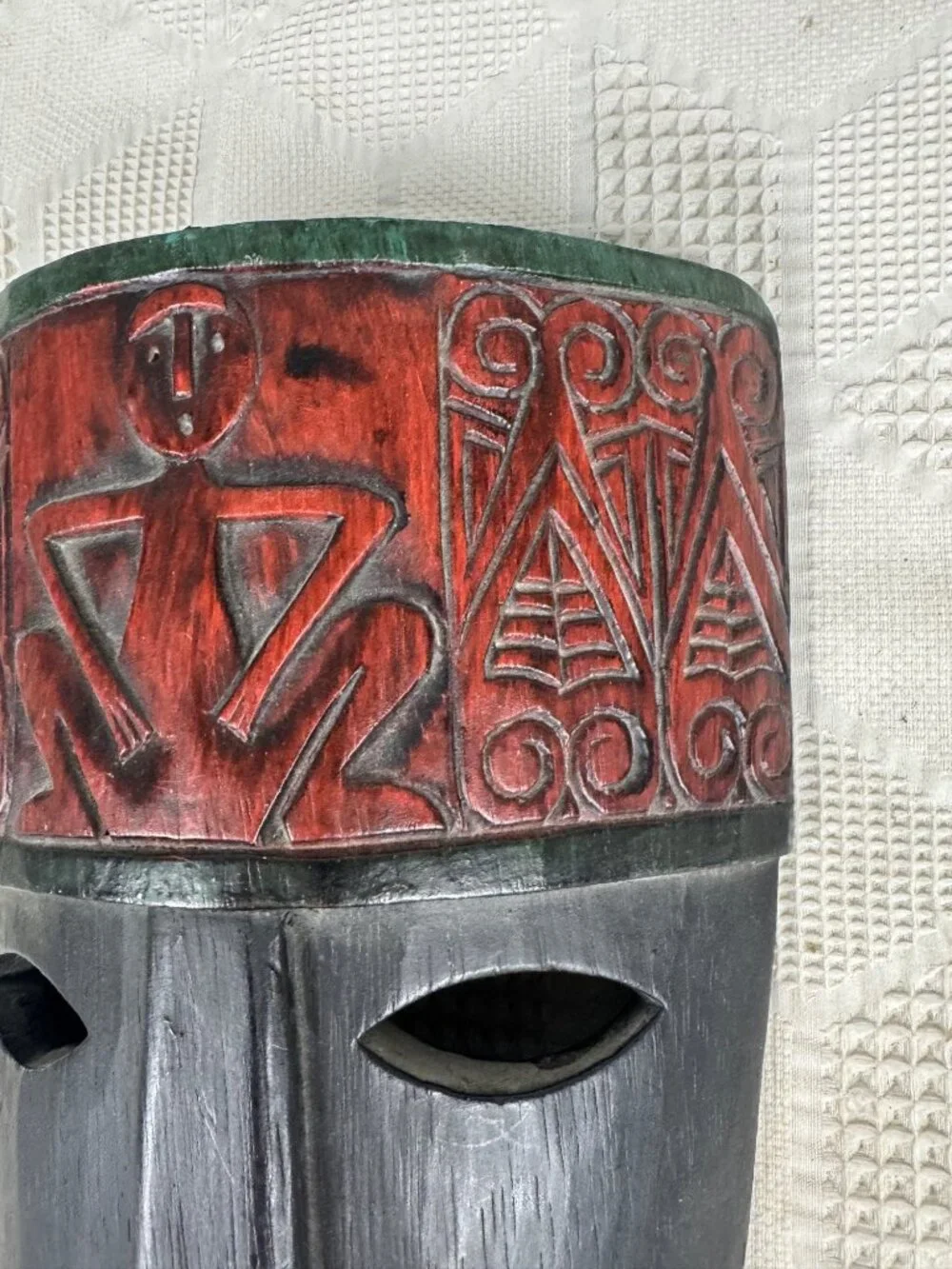 Hand Carved Wooden Tribal Mask Red & Black Finish Wall Hanging Temor Indonesia